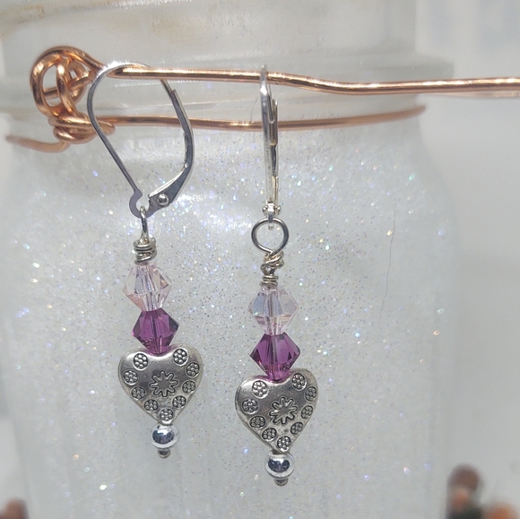 Silver-plated Swarovski Crystal Heart Earrings - Picture 2 of 5